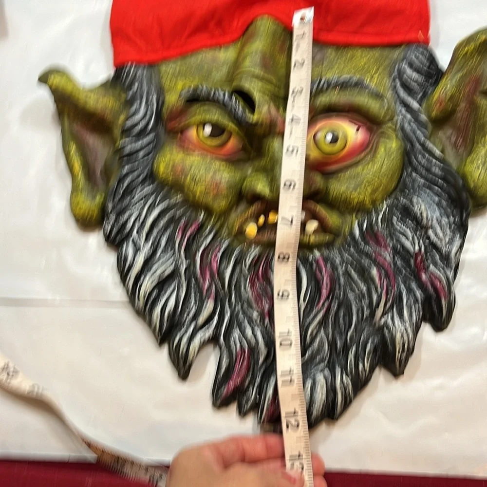 SCARY FACE horror mask GREEN GARDEN Gnome beard RED POINTY HAT Halloween monster